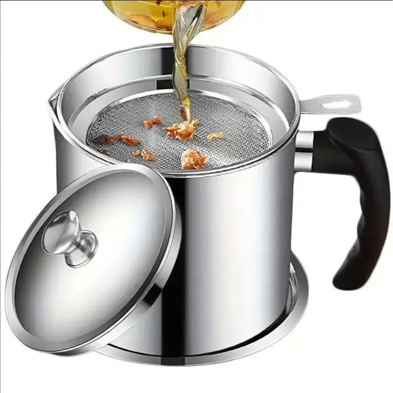 Stainless Steel Oil Pot with Tray and Lid, Kitchen Oil Dispenser and Bacon Grease Container, Cooking Oil Container, Olive Oil Dispenser, Kitchen Gadget, Oil Drip Drainer