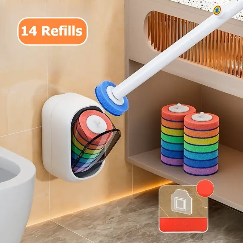 Joybos Rainbow Disposable Toilet Scrubber Set, Wall-Mount Plastic Bathroom Wand with Upgraded Colorful Reusable Sponge Refills, Cleaning Agent & Foam Action Bowl System,Sohochic