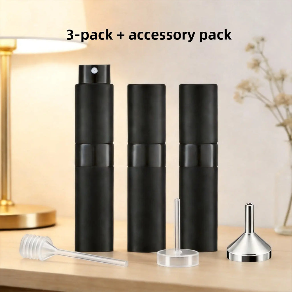 Home Supplies Multi-Pack Bundle - 3-Piece 8Ml Refillable Aluminum Cosmetic Perfume Sprays (Adjustable, ABS Rotating Mechanism, Portable Travel), Airtight Stackable Snack Containers (Maintains Freshness), XXL Rolling-Wheel Under-Bed Storage Organizers