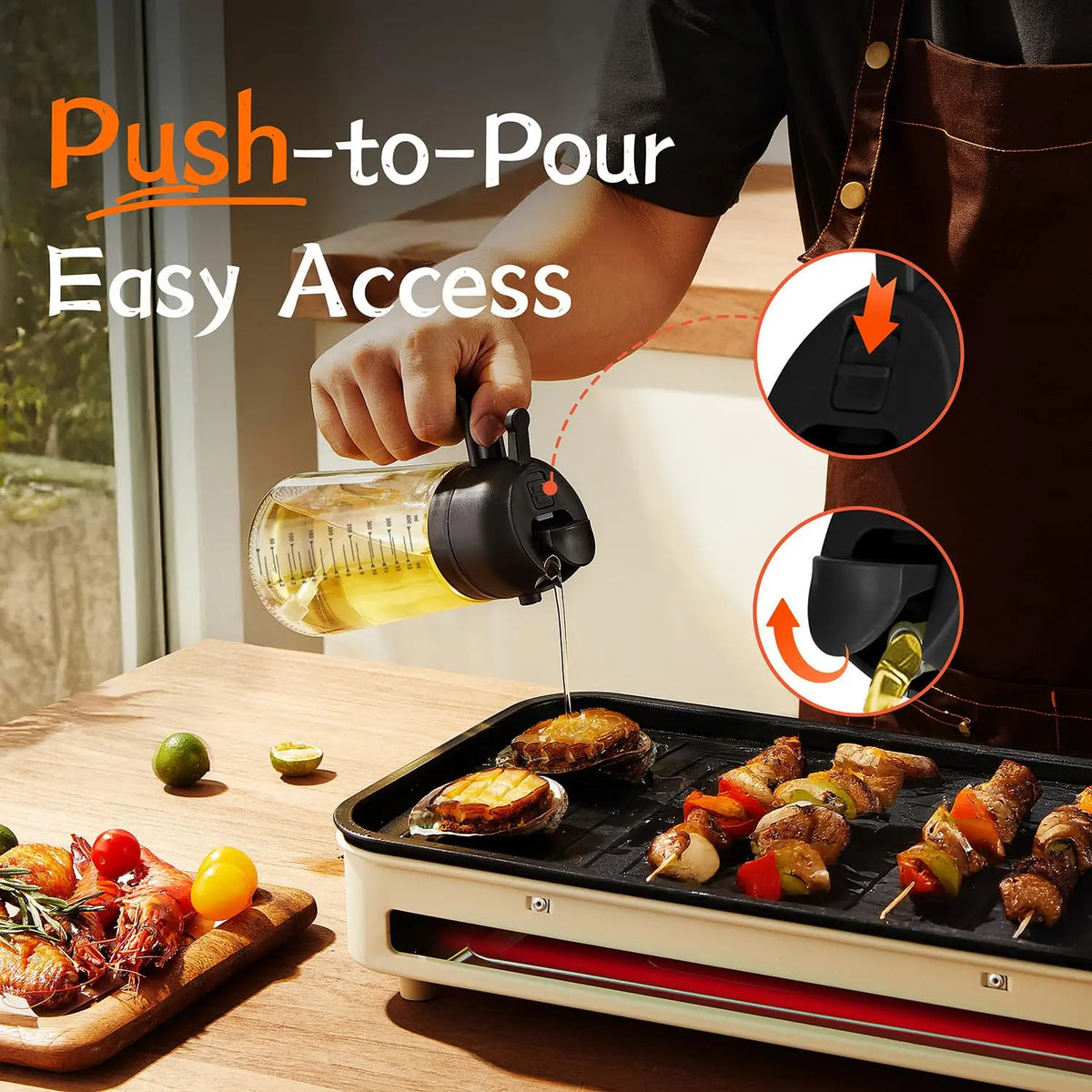 2-In-1 Food-Grade Oil Sprayer and Oil Dispenser Bottle, Multifunctional Kitchen Gadget in Black, Ideal Oil Tool for Air Fryer, Salad Making and BBQ Cooking, Modern Home Kitchen Accessory