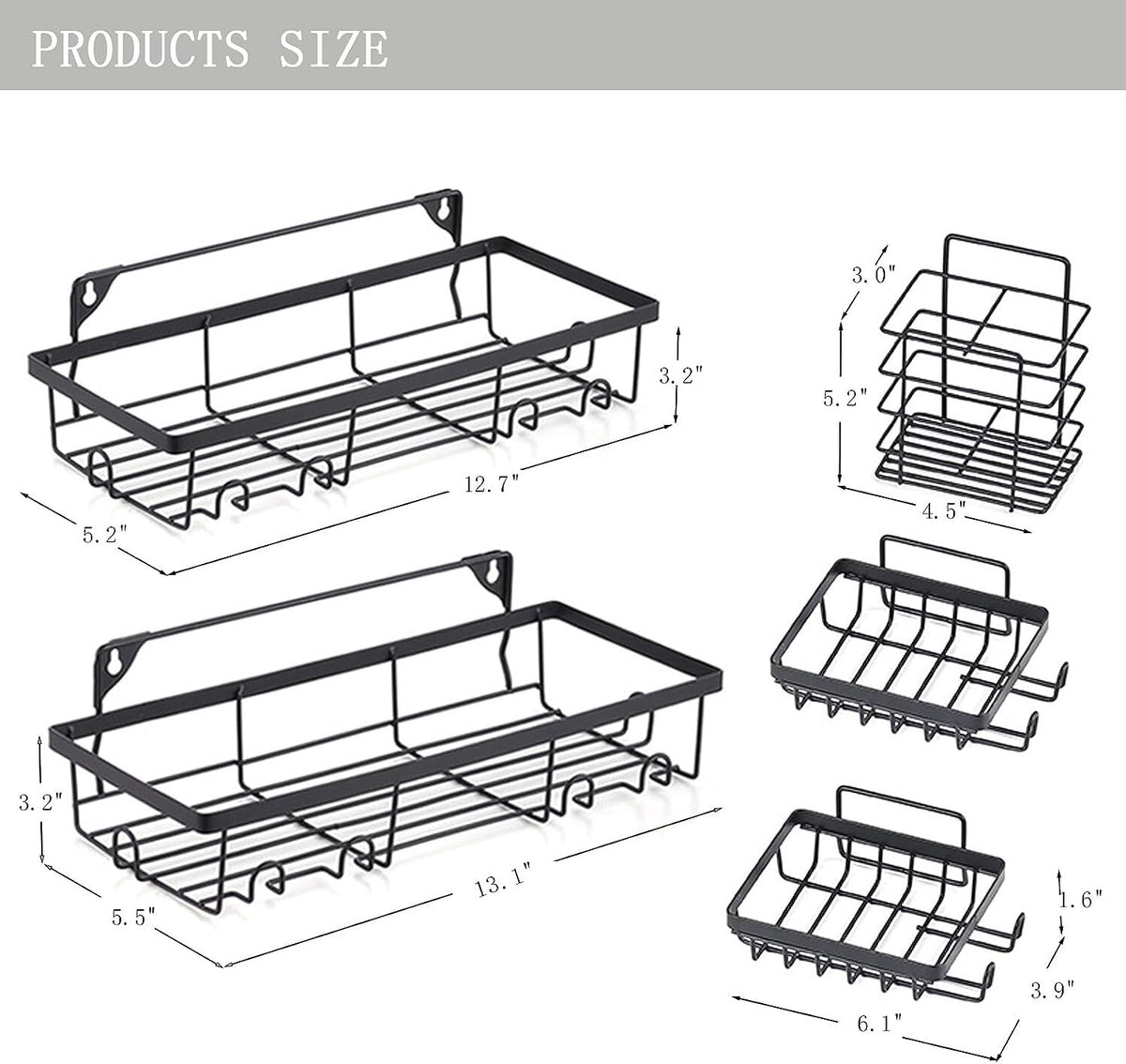 5 Pack Shower Caddy Adhesive Shower Organizer for Bathroom Storage & Kitchen