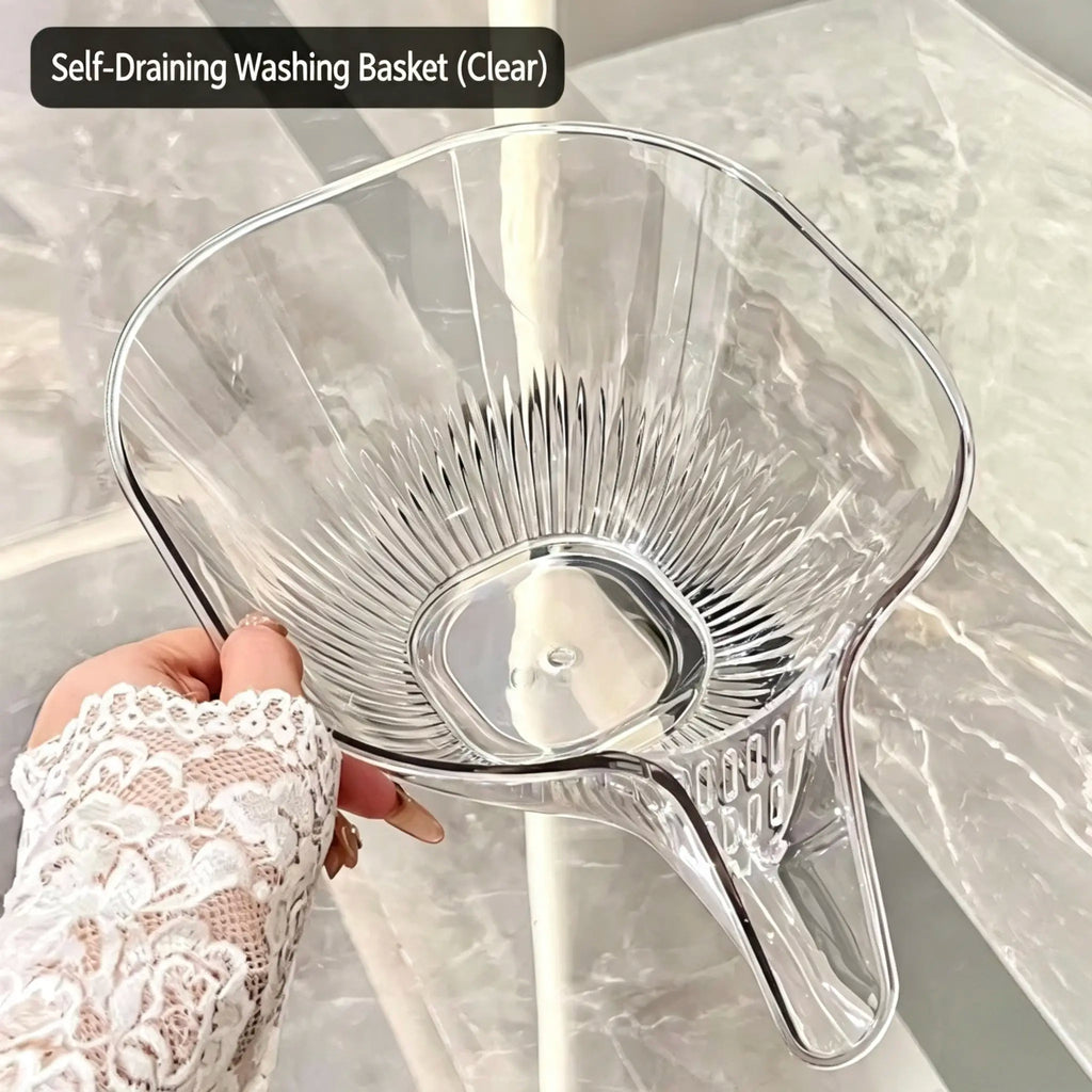 Multifunctional Polypropylene Draining Basket - Kitchen Utensils for Vegetable & Fruit Cleaning, Dry-Wet Sep. Water Filtering Household Gadget