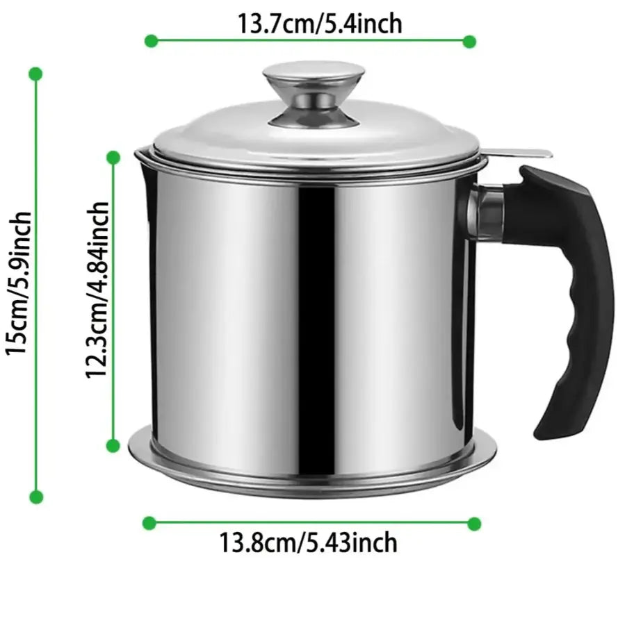 Stainless Steel Oil Pot with Tray and Lid, Kitchen Oil Dispenser and Bacon Grease Container, Cooking Oil Container, Olive Oil Dispenser, Kitchen Gadget, Oil Drip Drainer