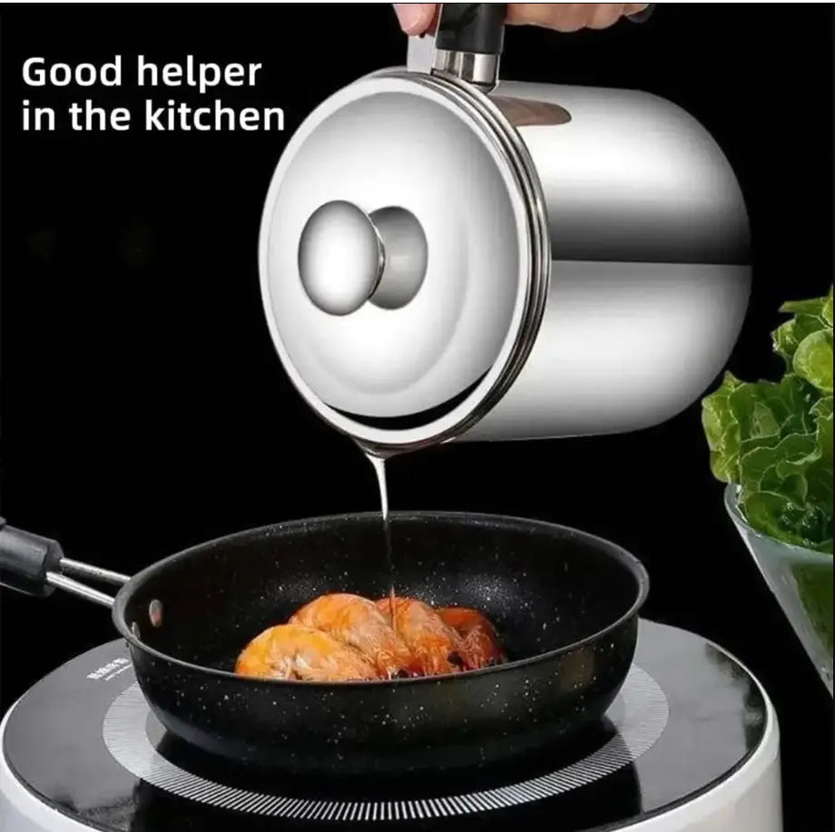 Stainless Steel Oil Pot with Tray and Lid, Kitchen Oil Dispenser and Bacon Grease Container, Cooking Oil Container, Olive Oil Dispenser, Kitchen Gadget, Oil Drip Drainer