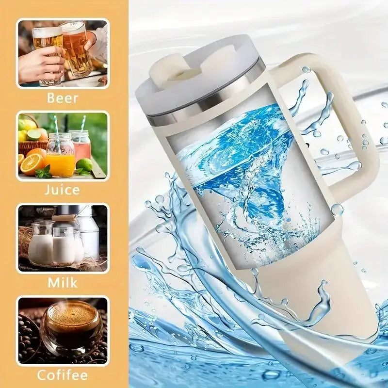 40Oz Straw Cup, 1 Count Reusable Stainless Steel Vacuum Flask with Straw, Drinking Cup for Cold & Hot Drinks, Water, Ice Tea or Coffee, Smoothie