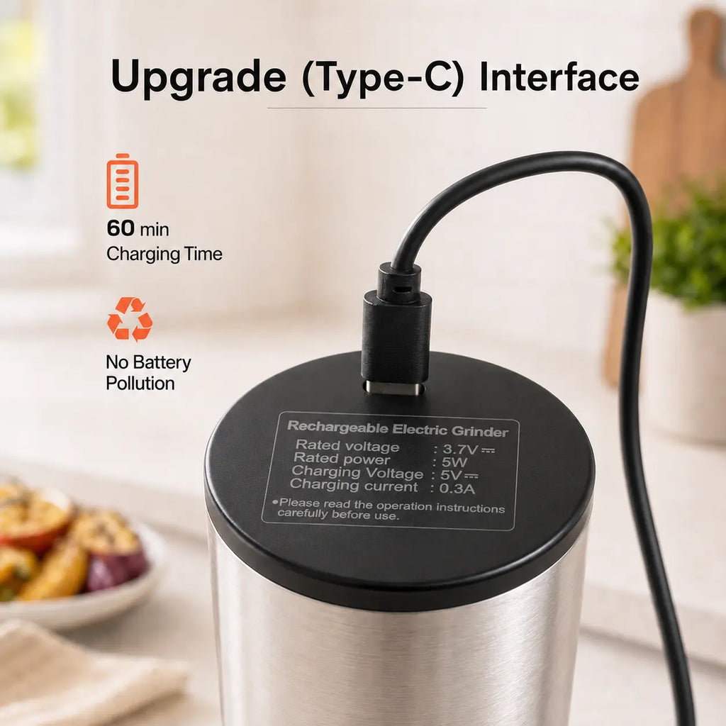 2-Pack Modern Durable Metal Electric Salt and Pepper Grinder Set - USB-C Rechargeable Portable Kitchen Gadgets with Storage Base, Adjustable Coarseness Seasoning Utensils for Home, Cooking, Dining Table