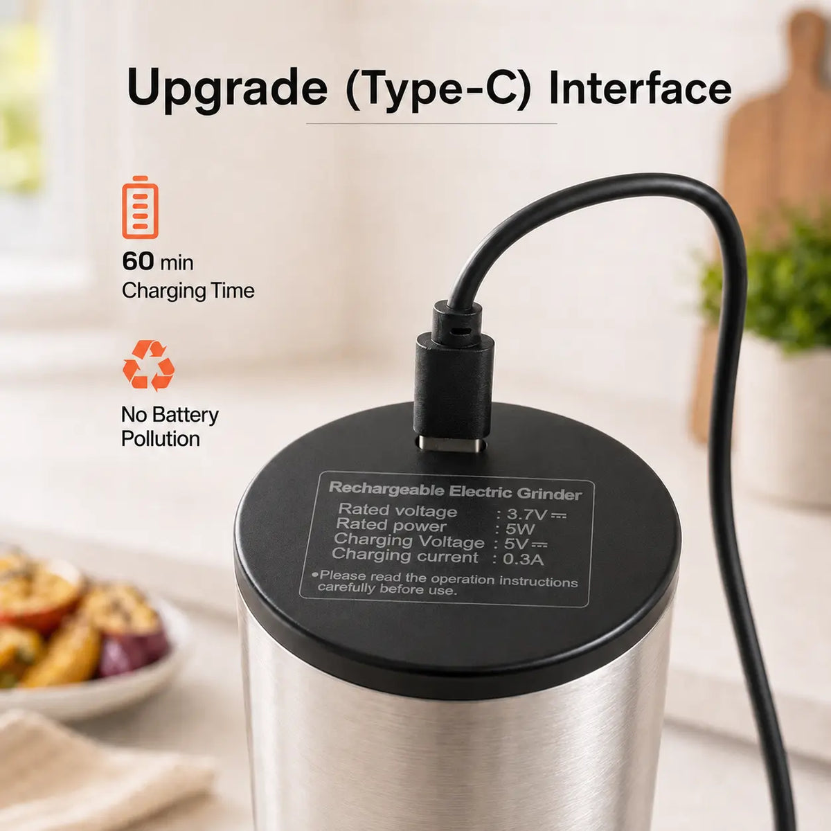 2-Pack Modern Durable Metal Electric Salt and Pepper Grinder Set - USB-C Rechargeable Portable Kitchen Gadgets with Storage Base, Adjustable Coarseness Seasoning Utensils for Home, Cooking, Dining Table