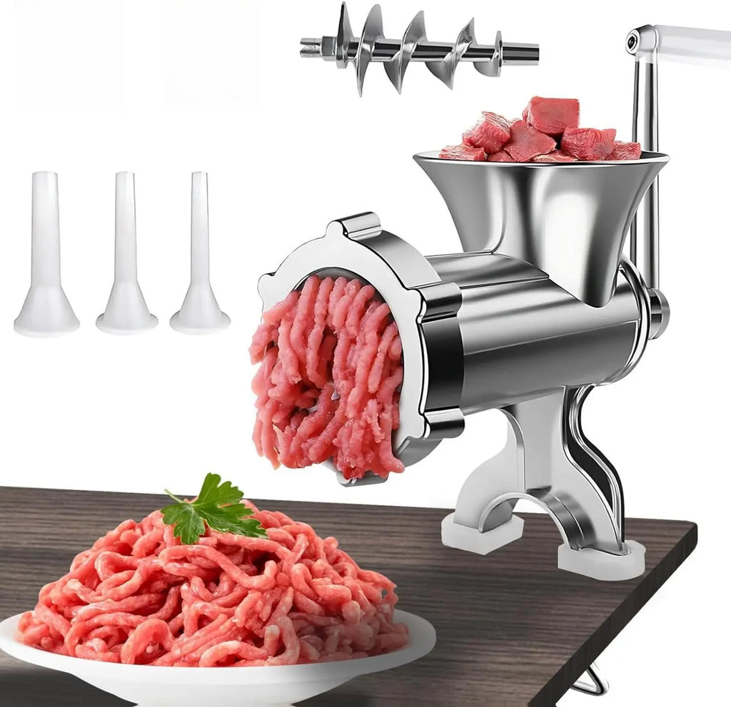 Manual Meat Grinder, Heavy Duty Aluminum Alloy Hand Meat Grinder with Table Clamp, Meat Mincer Sausage Maker for Beef Pepper Mushroom