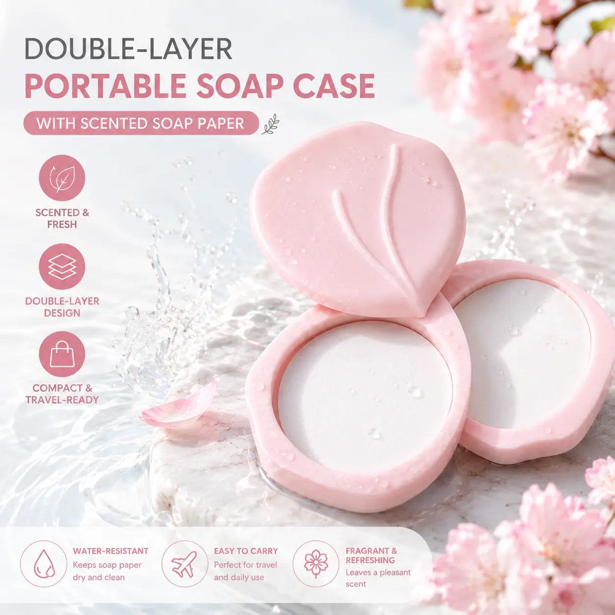 Cute Peach-Shaped Double-Layer Portable Soap Sheet Holder, Travel Soap Container for Traveling, Bathroom Home Supplies Storage Case