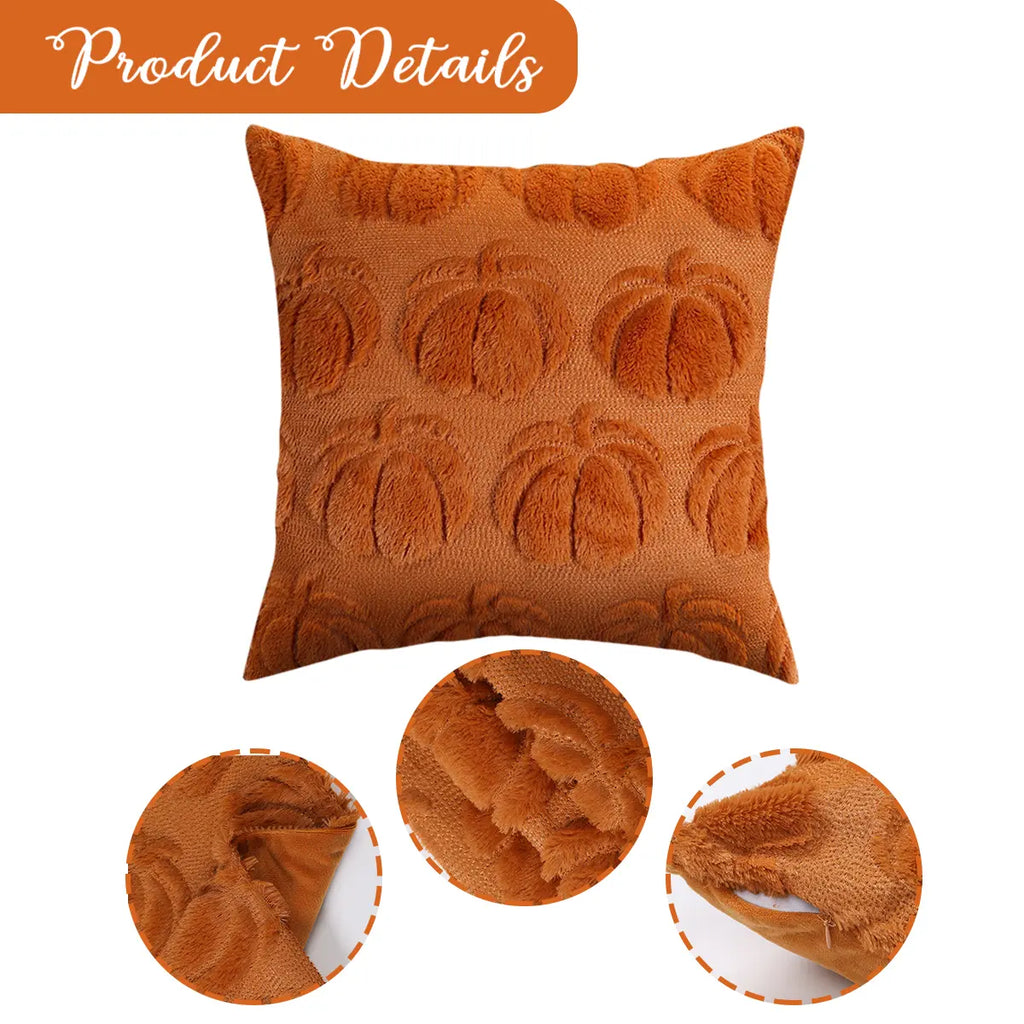 18X18 Inch Set of 2 Farmhouse Fall Throw Pillow Covers, Soft Faux Fur Plush Fluffy Accent Cushion Cases, Orange Pumpkin/White Ghost Decorative Pillows for Halloween, Thanksgiving & Autumn Harvest Home Couch Sofa Decor,Sohochic