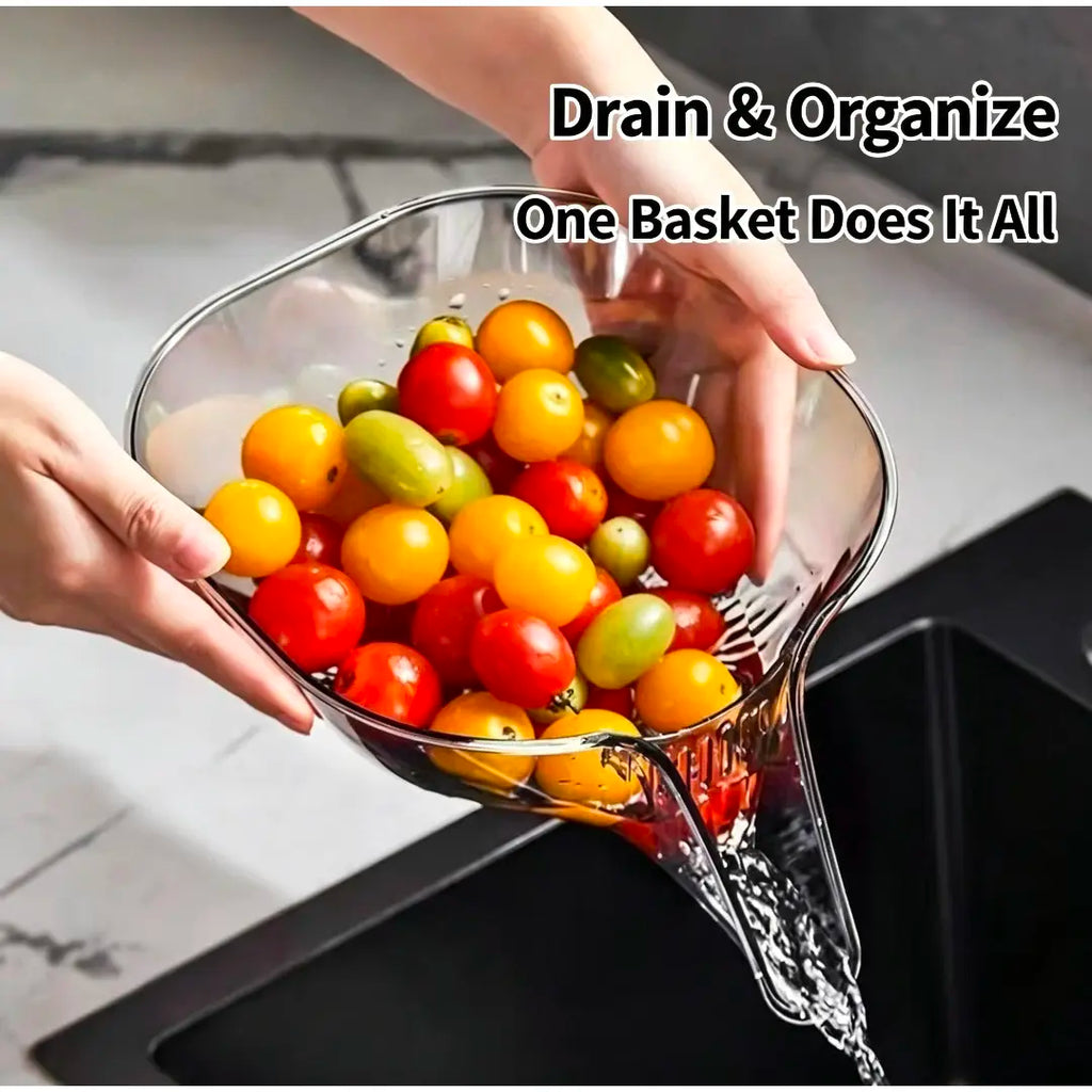 Multifunctional Polypropylene Draining Basket - Kitchen Utensils for Vegetable & Fruit Cleaning, Dry-Wet Sep. Water Filtering Household Gadget