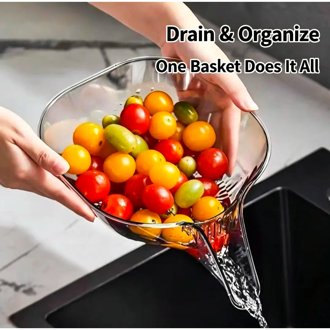 Multifunctional Polypropylene Draining Basket - Kitchen Utensils for Vegetable & Fruit Cleaning, Dry-Wet Sep. Water Filtering Household Gadget