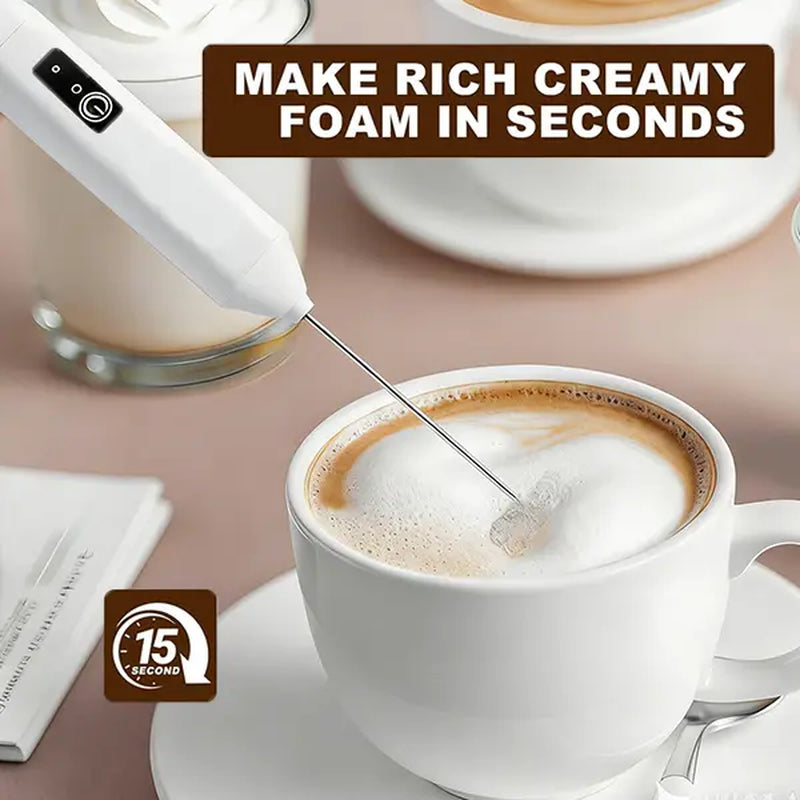 Handheld Milk Frother, High-Powered Turbo Engine USB Rechargeable Electric Foam Maker with Dual Whisks, 3 Speeds, 1-Button Operated, Lightweight and Portable USB-C Charging Stainless Steel Mixer for Morning Coffee, Protein Powder Coffee Equipment Coffee B