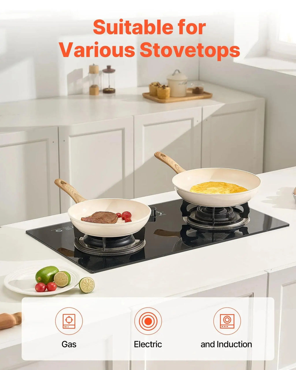 【Summerfinds】Vevor 3-Piece Nonstick Ceramic Enamel Frying Pan Skillet Set (8In,9.5In,11In) - Aluminum Cookware with Heat-Resistant Handle, Durable Anti-Adhesive Pans & Woks for Gas,Electric,Induction Stoves (Easy to Use)