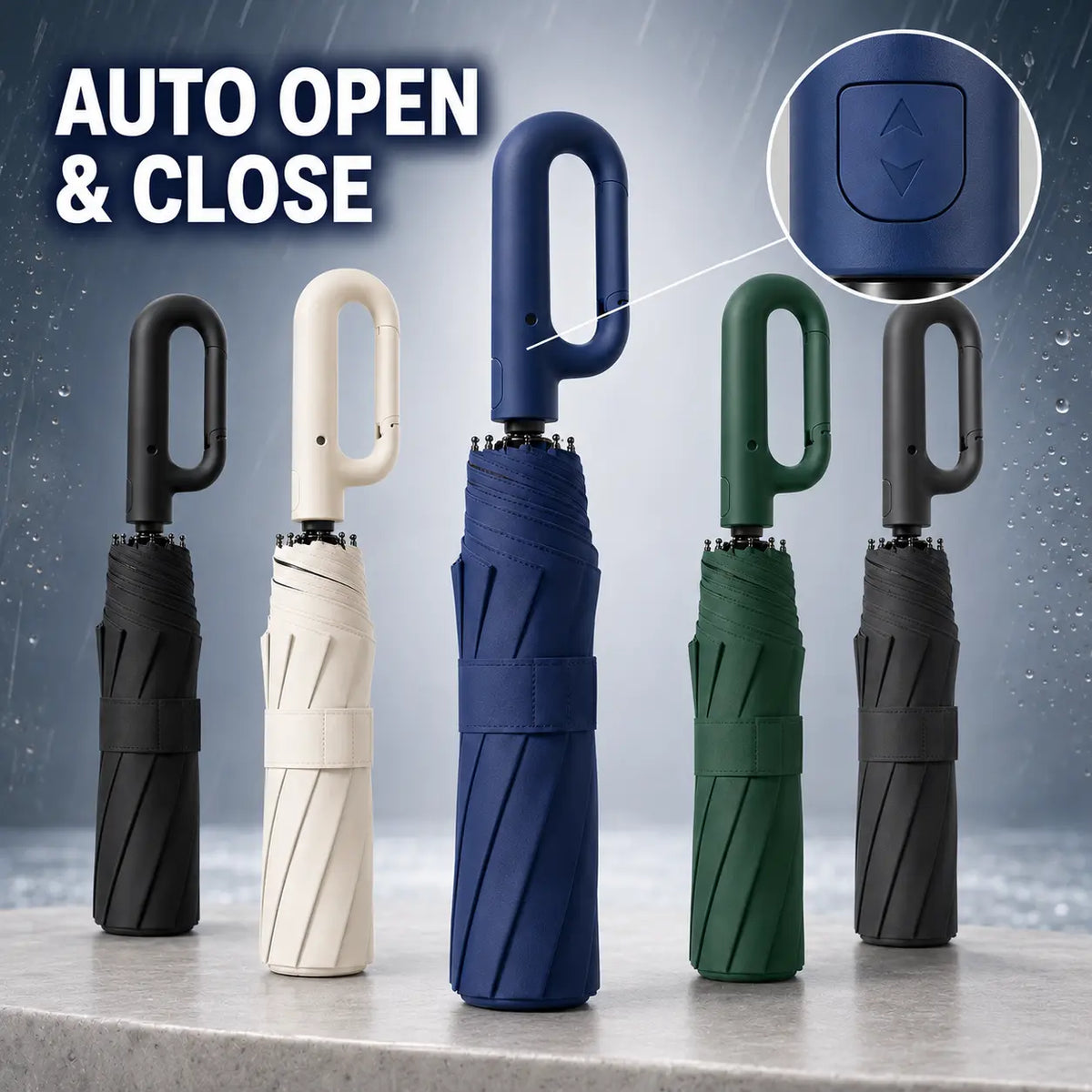 Automatic Folding Umbrella with Pouch - 1-Count, 10-Rib Metal/Fabric, Compact Folded, Auto Open-Close, Windproof Waterproof Rain/Sun Umbrella for Men & Women, Reinforced for Travel & Daily Use