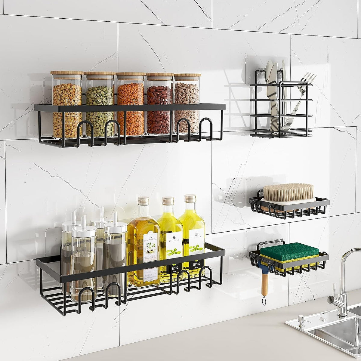 5 Pack Shower Caddy Adhesive Shower Organizer for Bathroom Storage & Kitchen