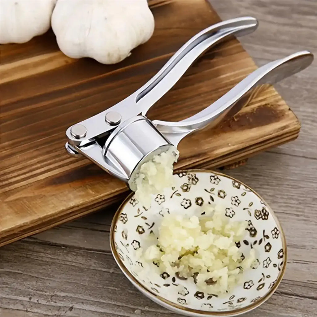 Sturdy 5-In-1 Stainless Steel Garlic Press Multi-Tool - Durable Kitchen Cooking Utensils for Adults, Home Cooking Supplies with Mincer, Crusher, Bottle Opener, Pit Remover, Easy to Clean Kitchenware