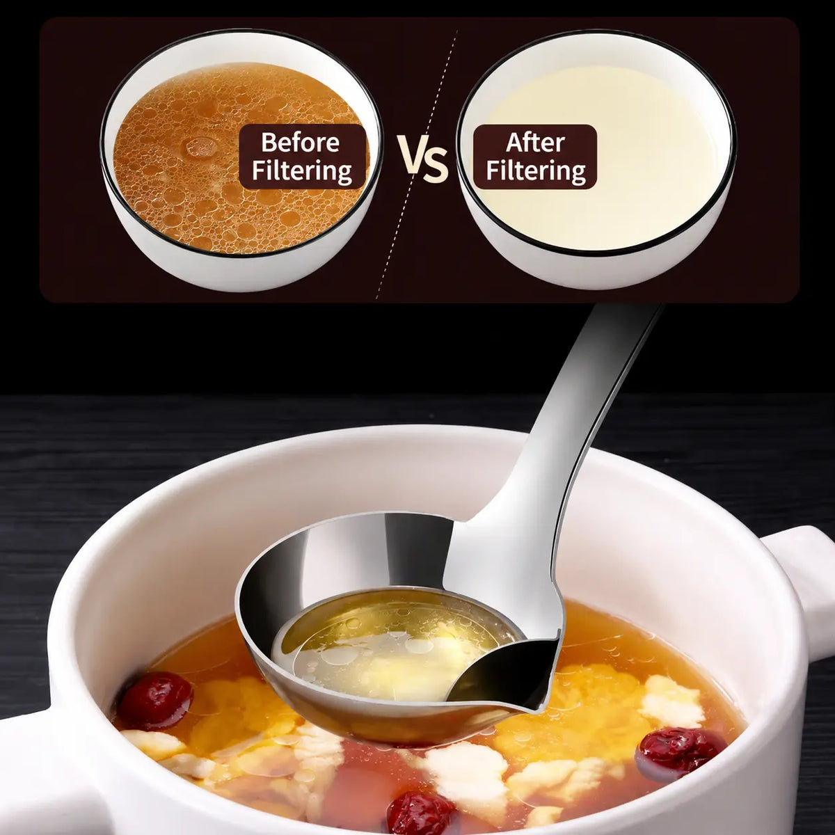 Household Oil Water Separator Ladle Density Principle Grease Remover Strainer Spoon Kitchen Daily Cooking Gadget
