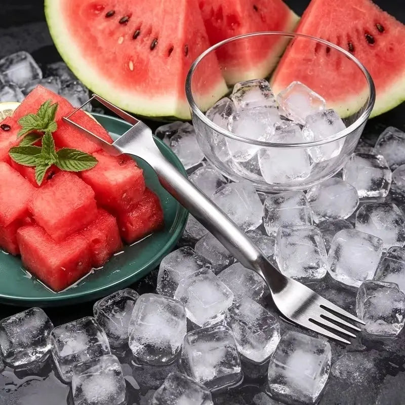 2-In-1 Watermelon Fork Slicer Cutter Stainless Steel Summer Watermelon Cutter for Kitchen Gadget Camping Home Party