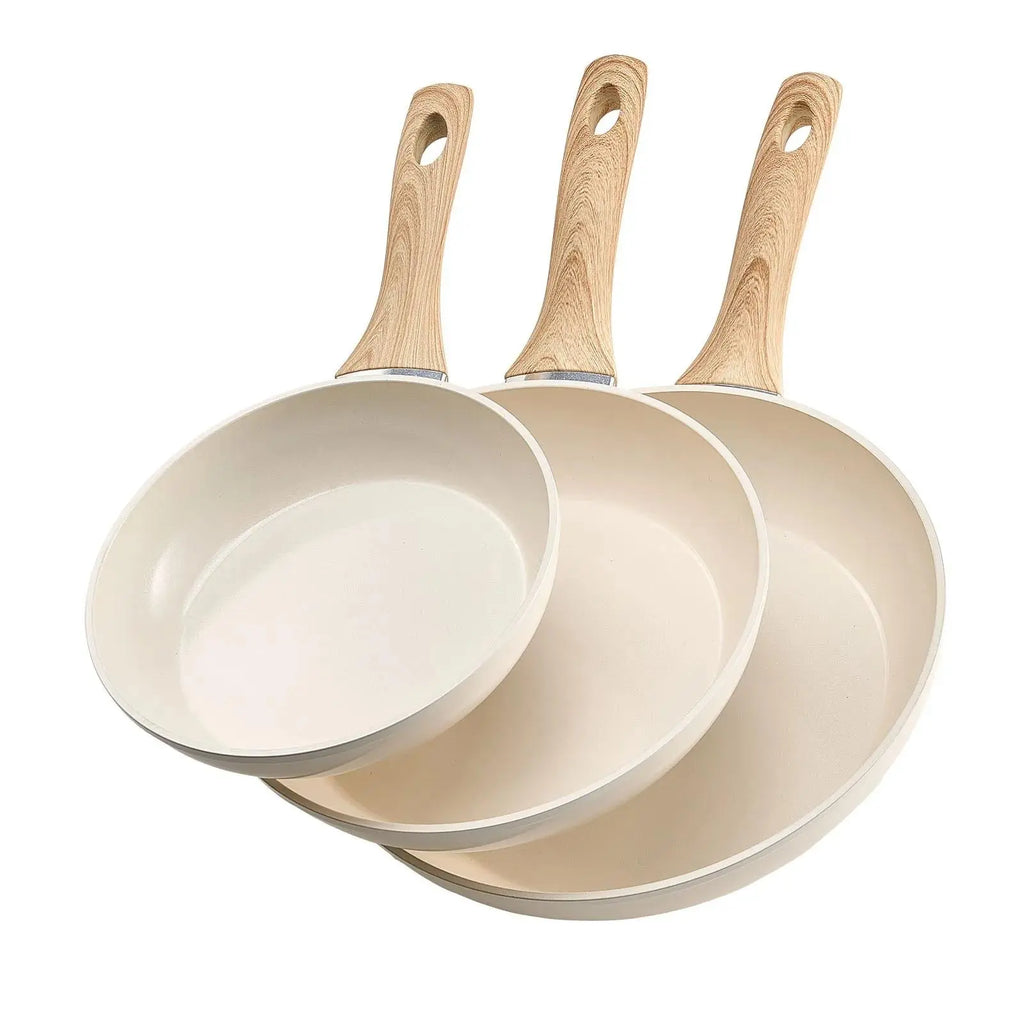【Summerfinds】Vevor 3-Piece Nonstick Ceramic Enamel Frying Pan Skillet Set (8In,9.5In,11In) - Aluminum Cookware with Heat-Resistant Handle, Durable Anti-Adhesive Pans & Woks for Gas,Electric,Induction Stoves (Easy to Use)