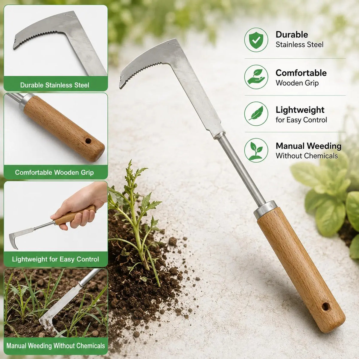Serrated Crack Weeding Hook, Extended Reach Gap Cleaner to Remove Weeds without Bending Down