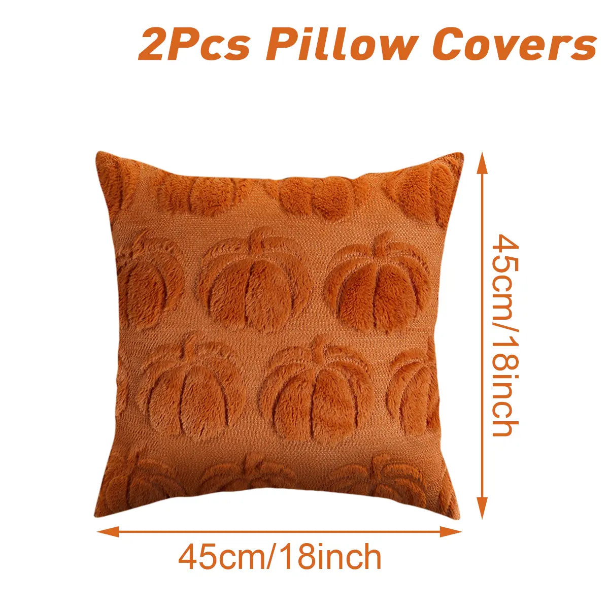 18X18 Inch Set of 2 Farmhouse Fall Throw Pillow Covers, Soft Faux Fur Plush Fluffy Accent Cushion Cases, Orange Pumpkin/White Ghost Decorative Pillows for Halloween, Thanksgiving & Autumn Harvest Home Couch Sofa Decor,Sohochic