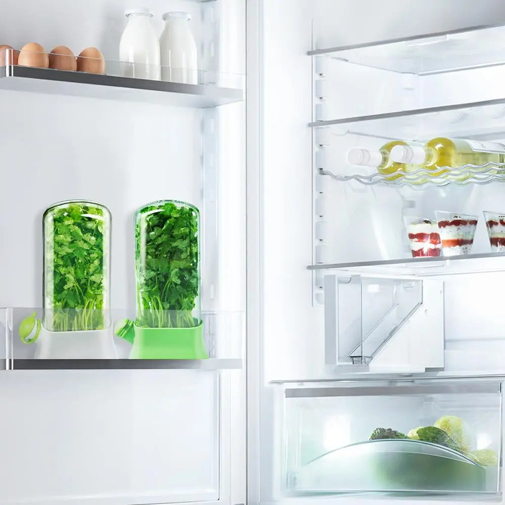 Herb Keeper for Refrigerator, Fresh Herb Storage Container with Water Reservoir, Cilantro, Parsley & Mint Saver