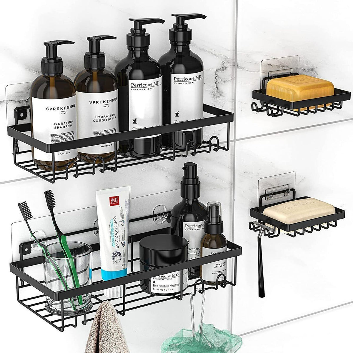 5 Pack Shower Caddy Adhesive Shower Organizer for Bathroom Storage & Kitchen