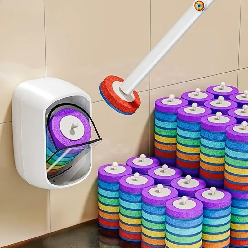Joybos Rainbow Disposable Toilet Scrubber Set, Wall-Mount Plastic Bathroom Wand with Upgraded Colorful Reusable Sponge Refills, Cleaning Agent & Foam Action Bowl System,Sohochic