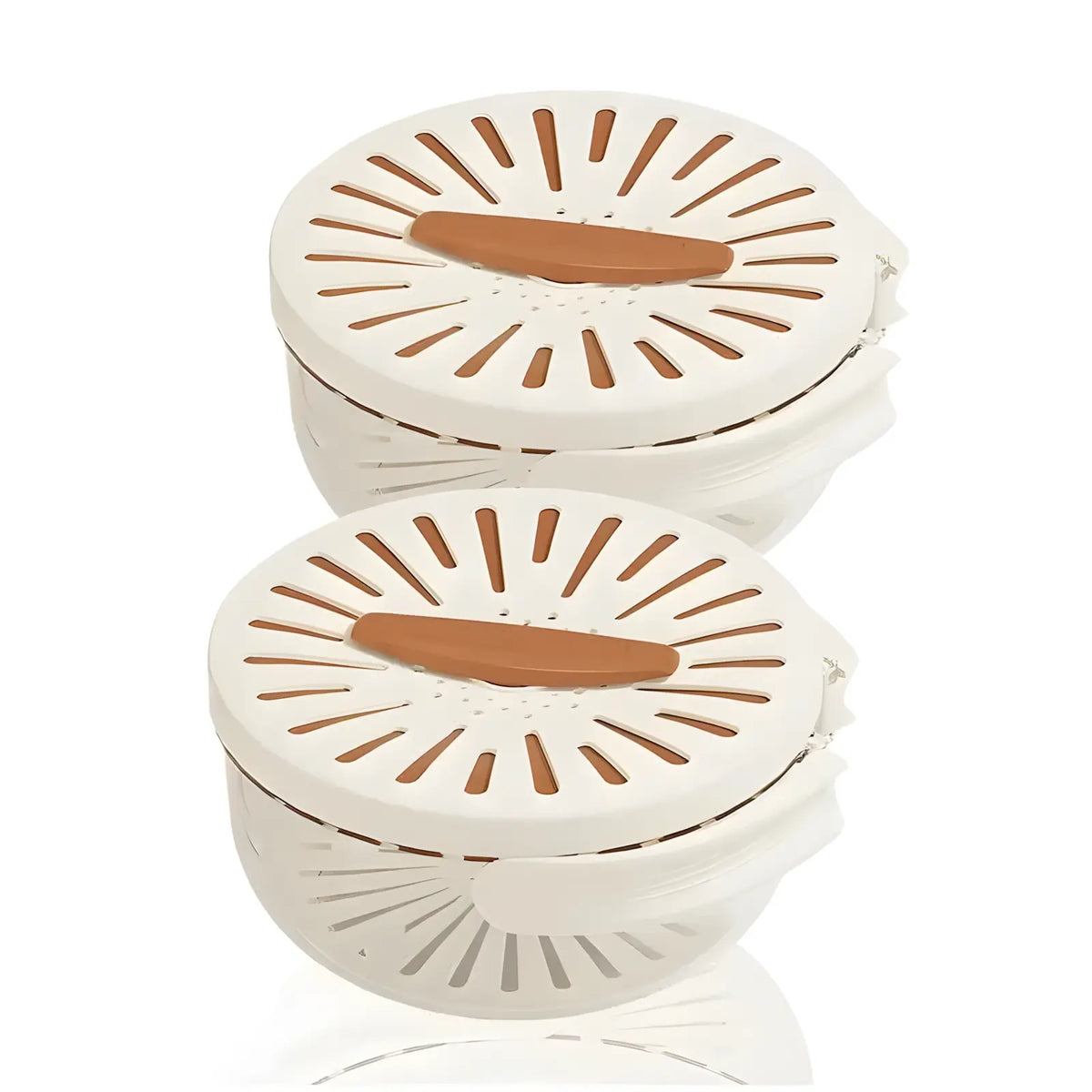 2-In-1 Multifunctional Fruit Strainer Container with Lid - Foldable Handle, Washing Berries Bowl, Fridge Storage, Dishwasher Safe Slicer, Durable Vegetable Slicer, Brown Kitchen Utensil (1Pcs)