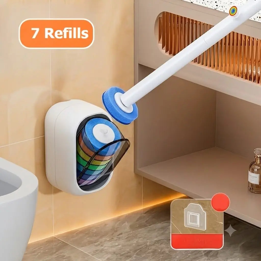 Joybos Rainbow Disposable Toilet Scrubber Set, Wall-Mount Plastic Bathroom Wand with Upgraded Colorful Reusable Sponge Refills, Cleaning Agent & Foam Action Bowl System,Sohochic