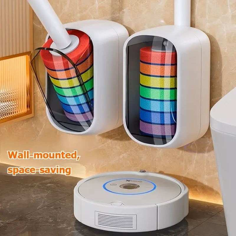 Joybos Rainbow Disposable Toilet Scrubber Set, Wall-Mount Plastic Bathroom Wand with Upgraded Colorful Reusable Sponge Refills, Cleaning Agent & Foam Action Bowl System,Sohochic