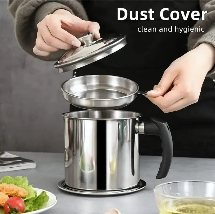 Stainless Steel Oil Pot with Tray and Lid, Kitchen Oil Dispenser and Bacon Grease Container, Cooking Oil Container, Olive Oil Dispenser, Kitchen Gadget, Oil Drip Drainer
