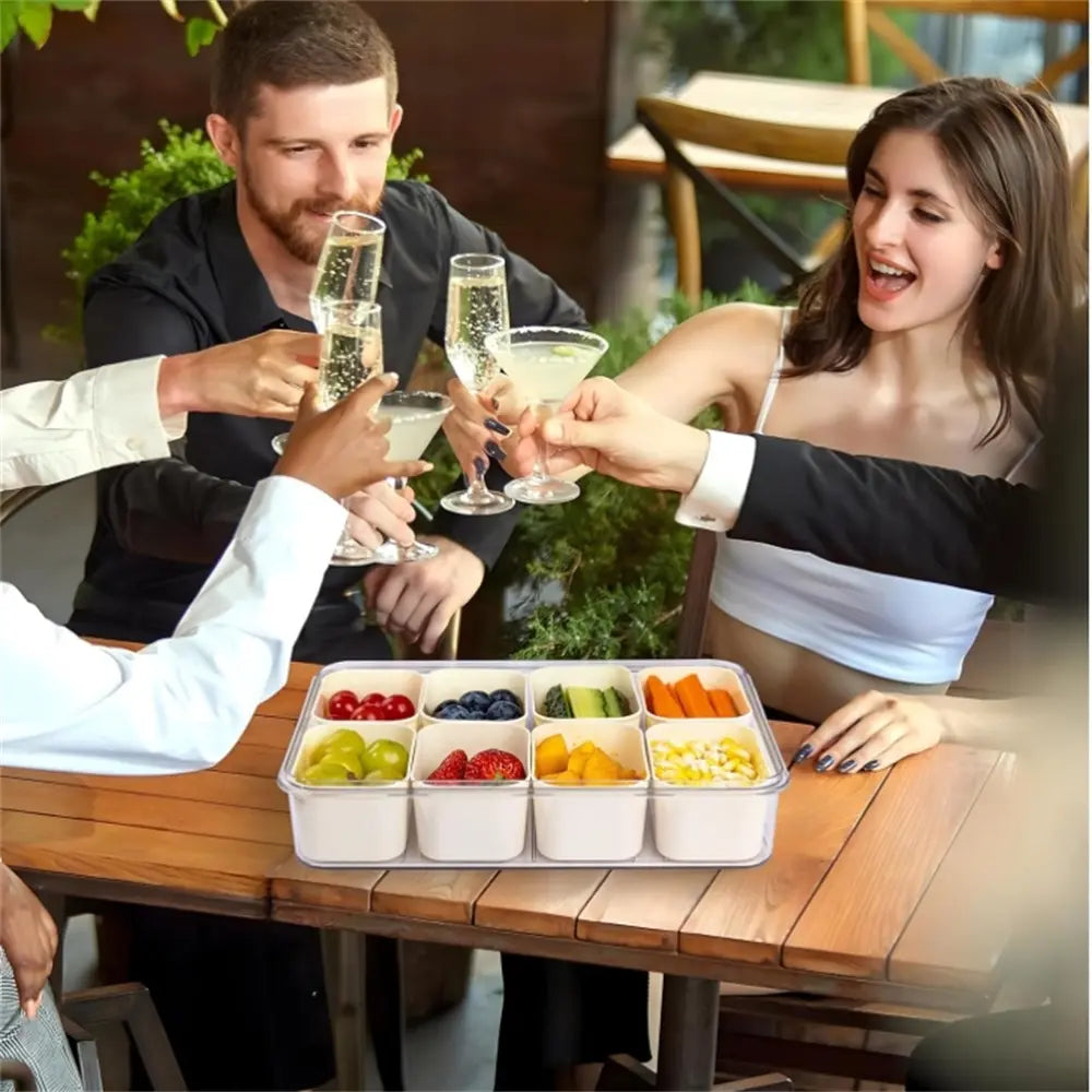 1 Pack (4/8 Compartments)Snackle Box Charcuterie Container Divided Serving Tray with Lid and Handle Portable Snack Platters for Fruit Nuts Candy Entertaining Party Picnic