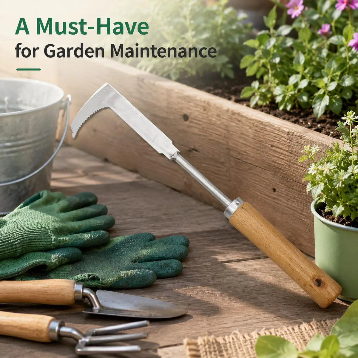 Serrated Crack Weeding Hook, Extended Reach Gap Cleaner to Remove Weeds without Bending Down