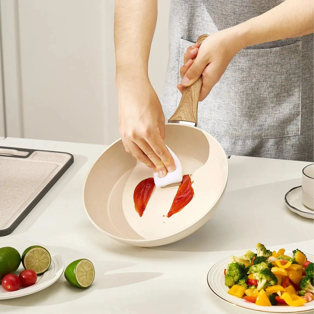 【Summerfinds】Vevor 3-Piece Nonstick Ceramic Enamel Frying Pan Skillet Set (8In,9.5In,11In) - Aluminum Cookware with Heat-Resistant Handle, Durable Anti-Adhesive Pans & Woks for Gas,Electric,Induction Stoves (Easy to Use)