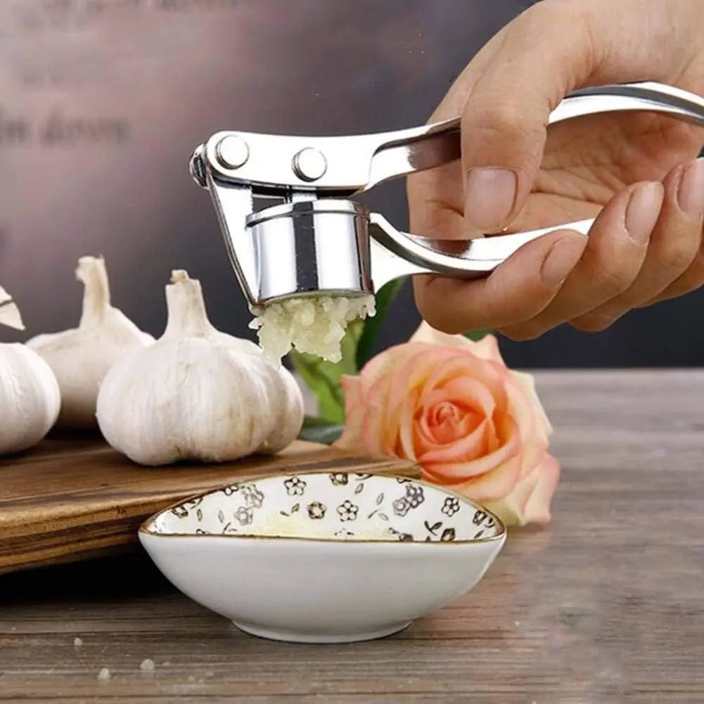 Sturdy 5-In-1 Stainless Steel Garlic Press Multi-Tool - Durable Kitchen Cooking Utensils for Adults, Home Cooking Supplies with Mincer, Crusher, Bottle Opener, Pit Remover, Easy to Clean Kitchenware