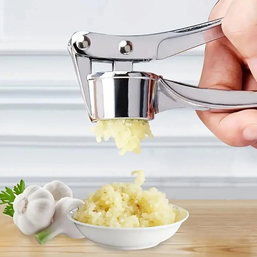Sturdy 5-In-1 Stainless Steel Garlic Press Multi-Tool - Durable Kitchen Cooking Utensils for Adults, Home Cooking Supplies with Mincer, Crusher, Bottle Opener, Pit Remover, Easy to Clean Kitchenware