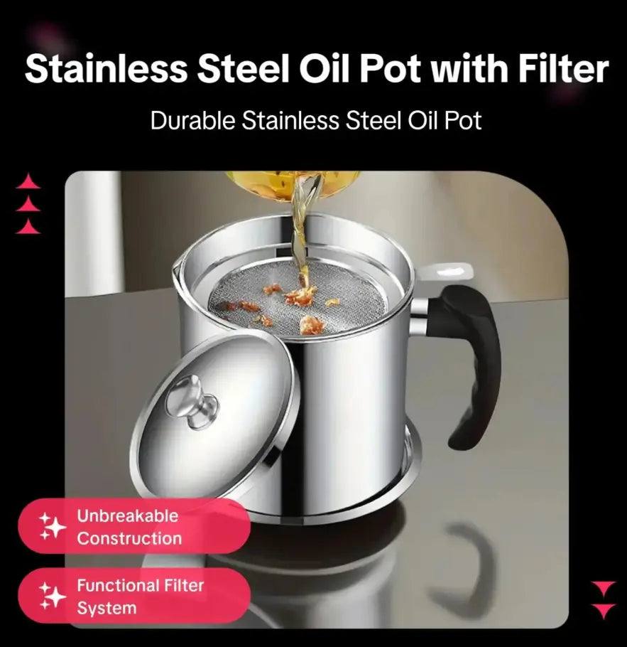 Stainless Steel Oil Pot with Tray and Lid, Kitchen Oil Dispenser and Bacon Grease Container, Cooking Oil Container, Olive Oil Dispenser, Kitchen Gadget, Oil Drip Drainer