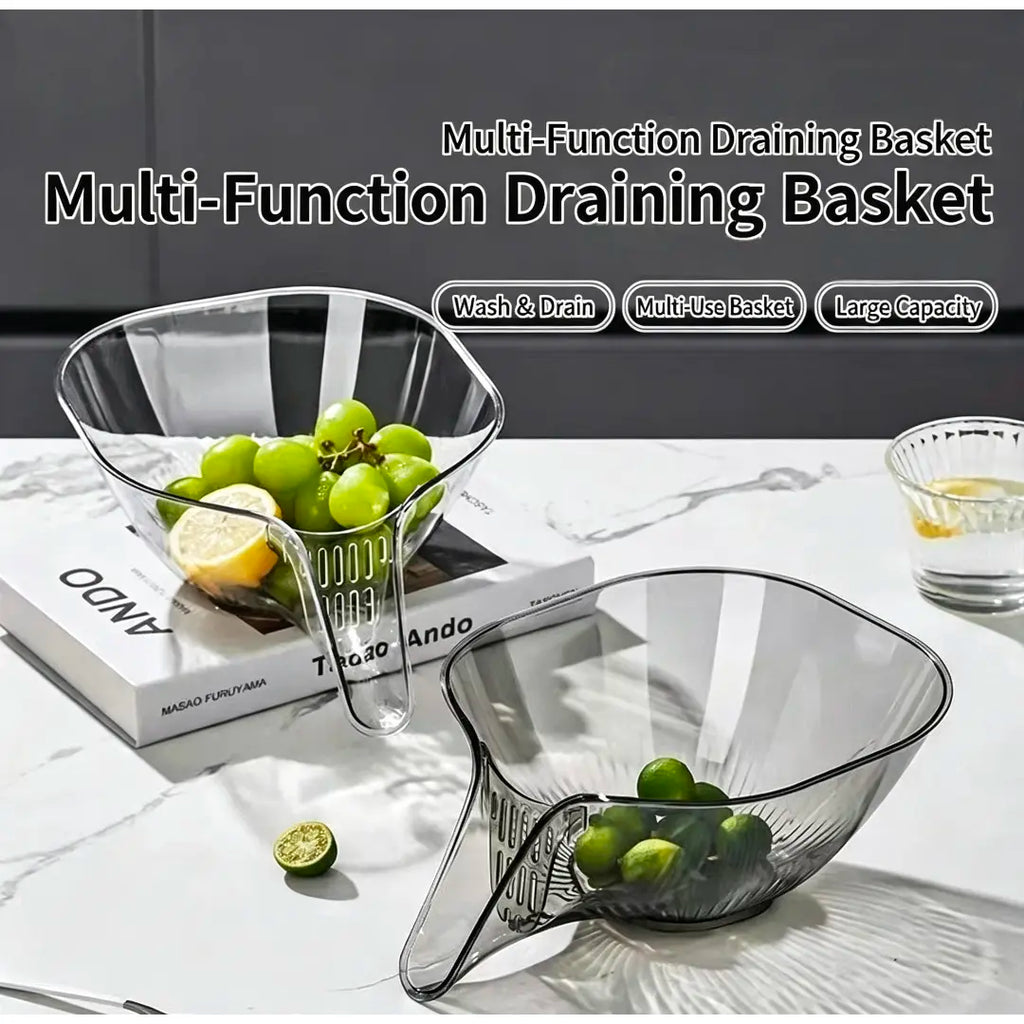 Multifunctional Polypropylene Draining Basket - Kitchen Utensils for Vegetable & Fruit Cleaning, Dry-Wet Sep. Water Filtering Household Gadget