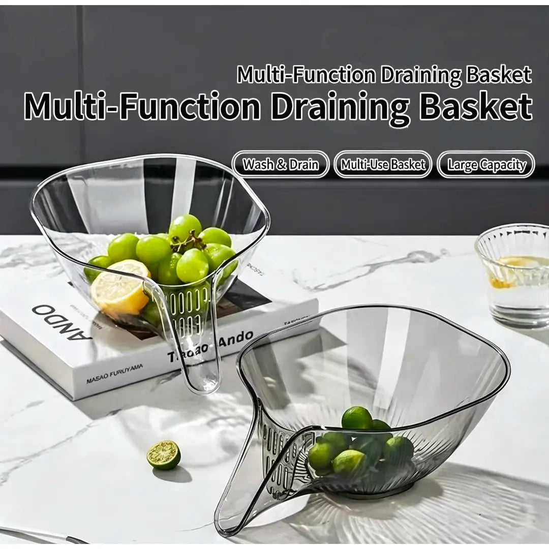 Multifunctional Polypropylene Draining Basket - Kitchen Utensils for Vegetable & Fruit Cleaning, Dry-Wet Sep. Water Filtering Household Gadget