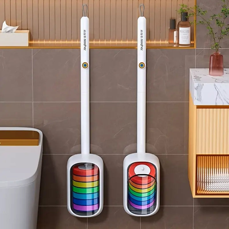 Joybos Rainbow Disposable Toilet Scrubber Set, Wall-Mount Plastic Bathroom Wand with Upgraded Colorful Reusable Sponge Refills, Cleaning Agent & Foam Action Bowl System,Sohochic