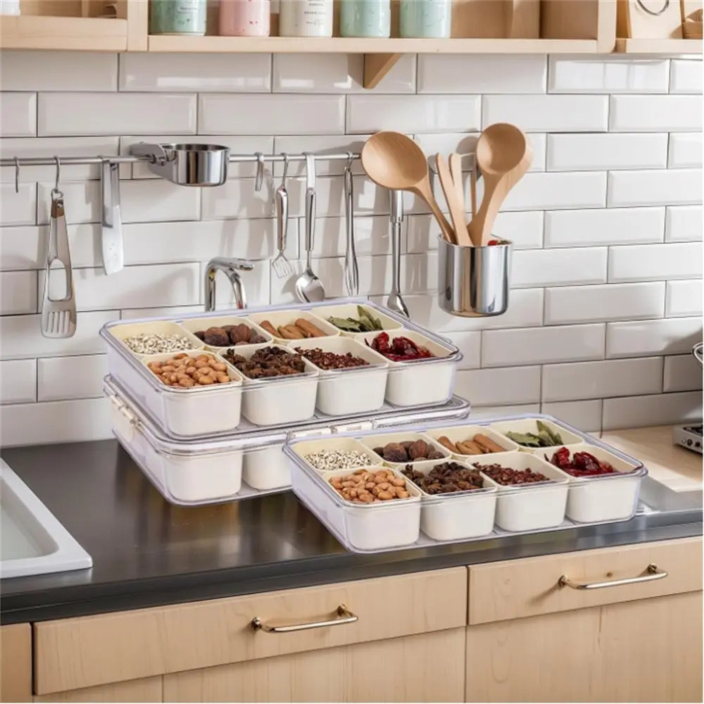 1 Pack (4/8 Compartments)Snackle Box Charcuterie Container Divided Serving Tray with Lid and Handle Portable Snack Platters for Fruit Nuts Candy Entertaining Party Picnic