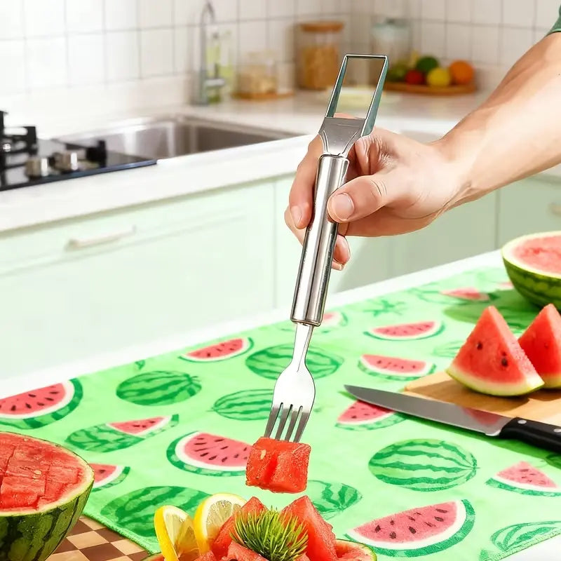 2-In-1 Watermelon Fork Slicer Cutter Stainless Steel Summer Watermelon Cutter for Kitchen Gadget Camping Home Party