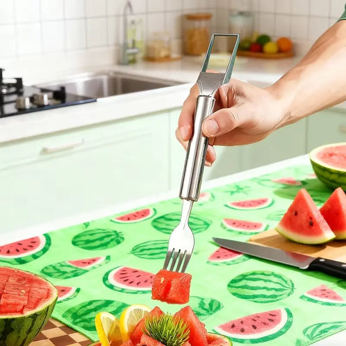 2-In-1 Watermelon Fork Slicer Cutter Stainless Steel Summer Watermelon Cutter for Kitchen Gadget Camping Home Party