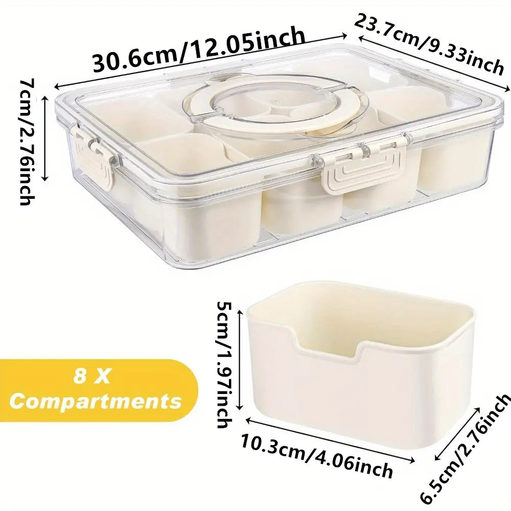 1 Pack (4/8 Compartments)Snackle Box Charcuterie Container Divided Serving Tray with Lid and Handle Portable Snack Platters for Fruit Nuts Candy Entertaining Party Picnic