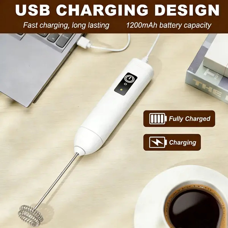 Handheld Milk Frother, High-Powered Turbo Engine USB Rechargeable Electric Foam Maker with Dual Whisks, 3 Speeds, 1-Button Operated, Lightweight and Portable USB-C Charging Stainless Steel Mixer for Morning Coffee, Protein Powder Coffee Equipment Coffee B