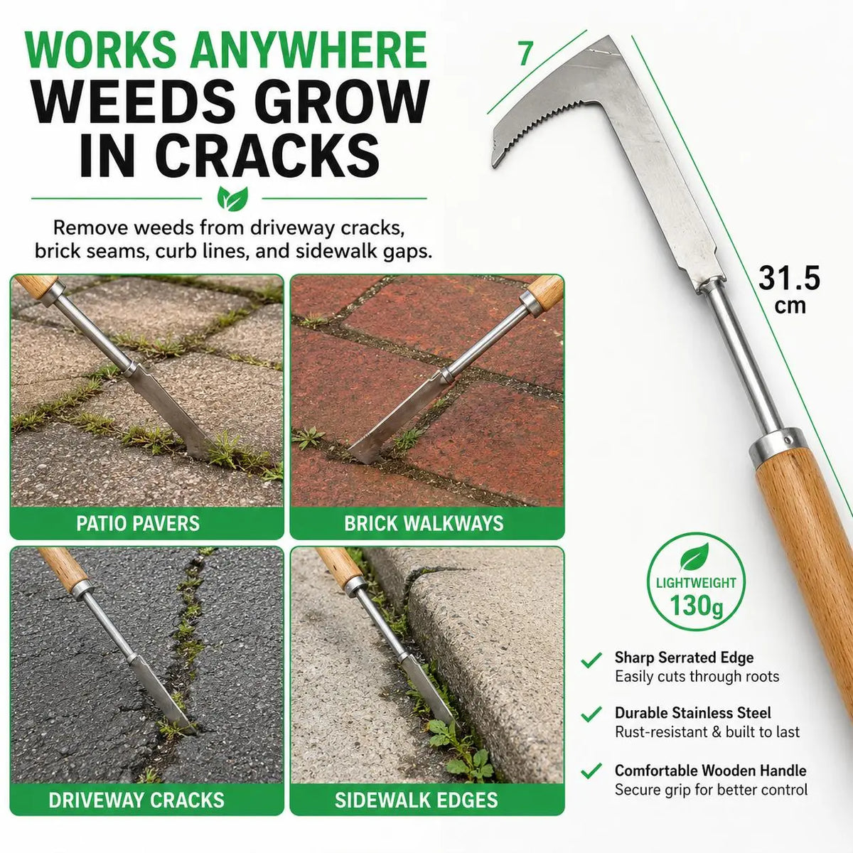 Serrated Crack Weeding Hook, Extended Reach Gap Cleaner to Remove Weeds without Bending Down