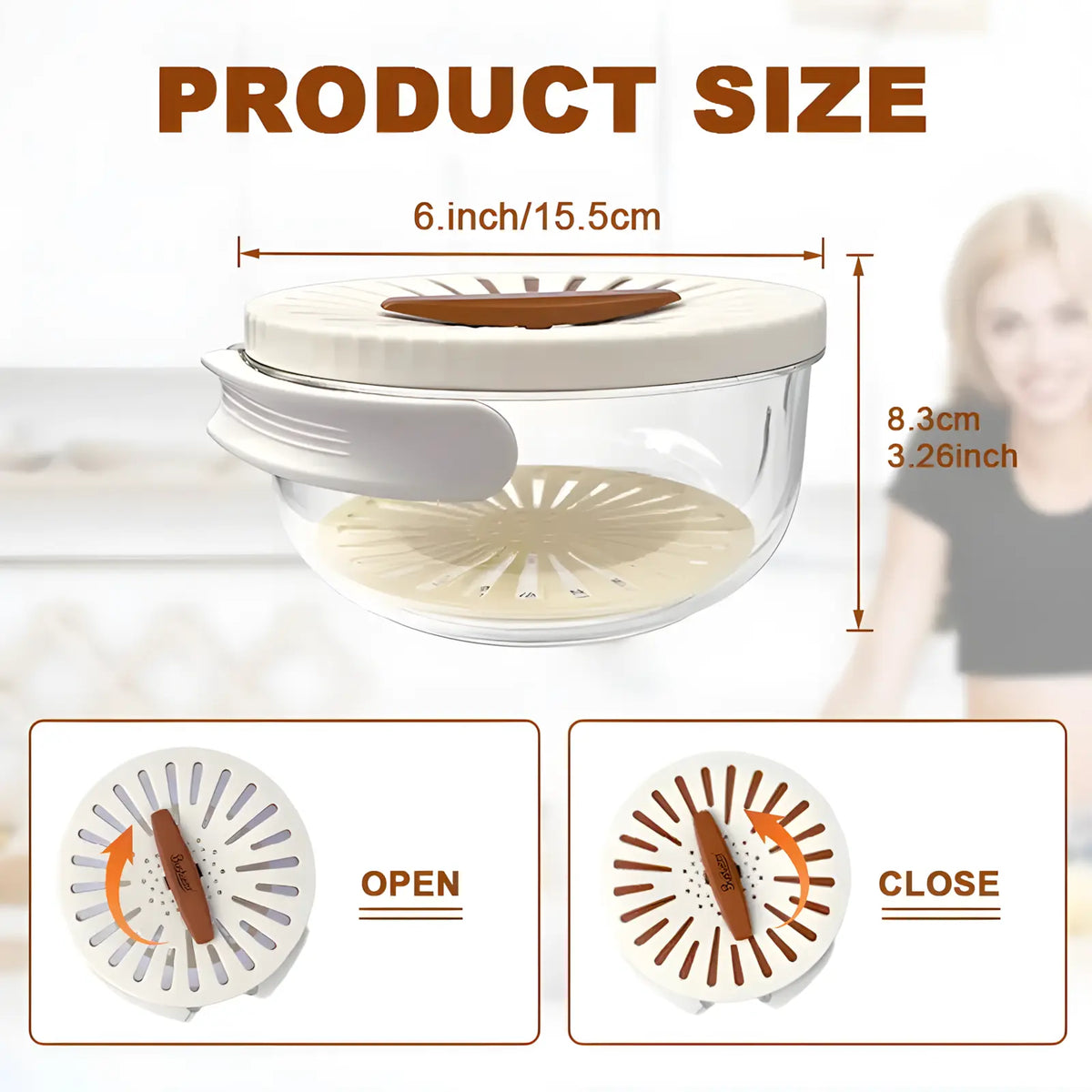 2-In-1 Multifunctional Fruit Strainer Container with Lid - Foldable Handle, Washing Berries Bowl, Fridge Storage, Dishwasher Safe Slicer, Durable Vegetable Slicer, Brown Kitchen Utensil (1Pcs)