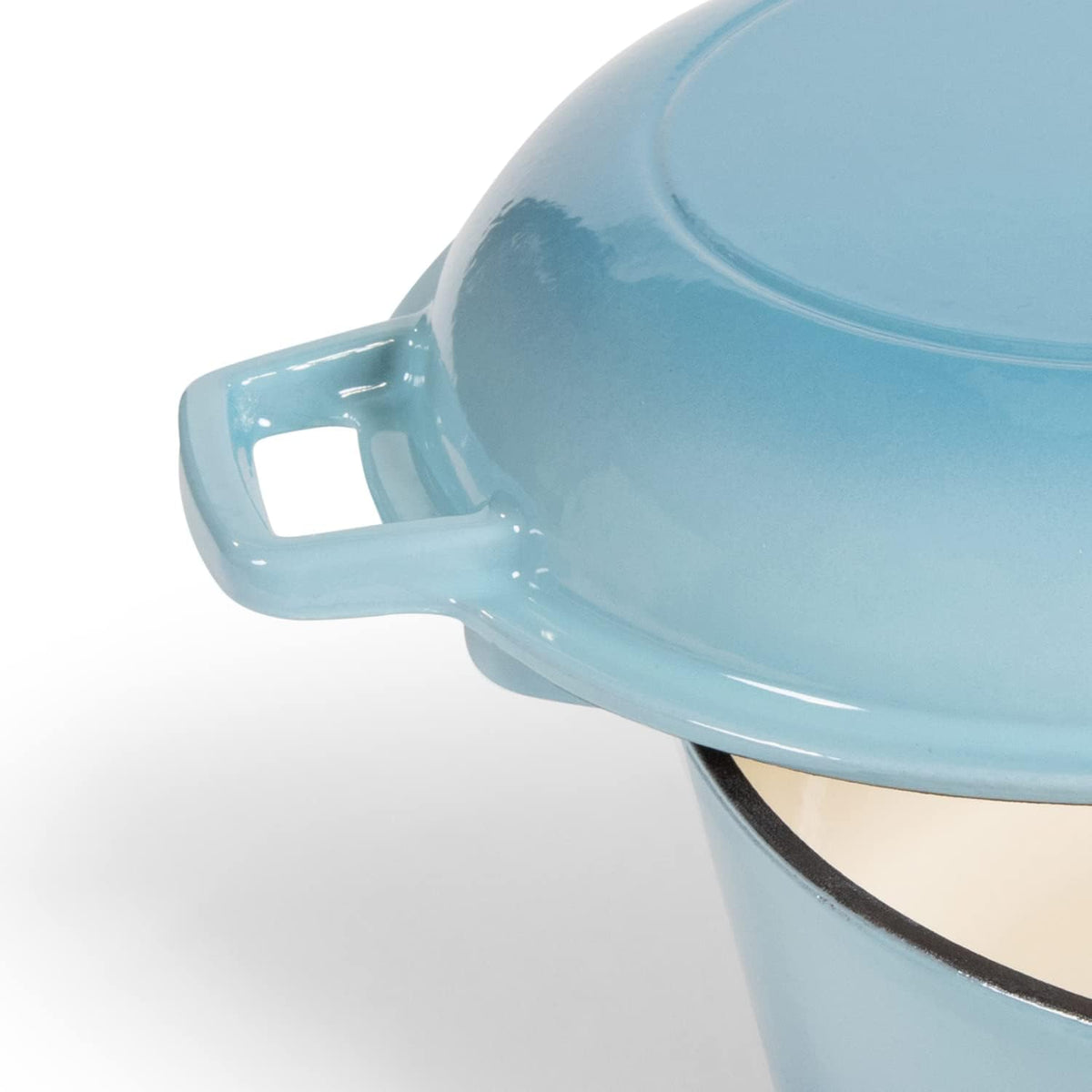 2-In-1 Enamel Cast Iron Dutch Oven with Handles - Crock Pot Sky Blue Cast Iron Pot with Skillet Lid - All-In-One Cookware Braising Pan for Casserole Dish - 5 Quart, Sky Blue